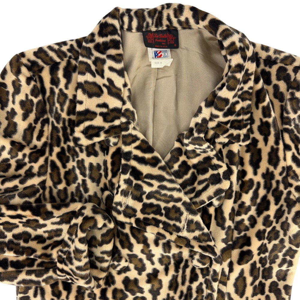 Vintage La Belle Fashions Womens Medium Leopard Faux Fur Pea Coat Retro Mobwife